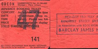 Ticket for Barclay James Harvest Hammersmith Odeon concert, May 1981 [Kim Roberts]