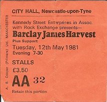 Ticket for Newcastle City Hall concert, May 1981 [Ian Alexander]