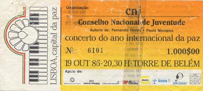 Lisbon Festival of Peace ticket, August 1986, courtesy Arnaldo Pata