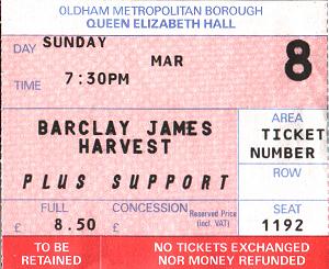 Oldham Queen Elizabeth Hall ticket, 8th March, 1992, courtesy Kim Roberts